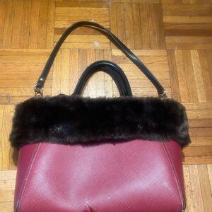 Zara Burgundy and Black Fur Shoulder Bag